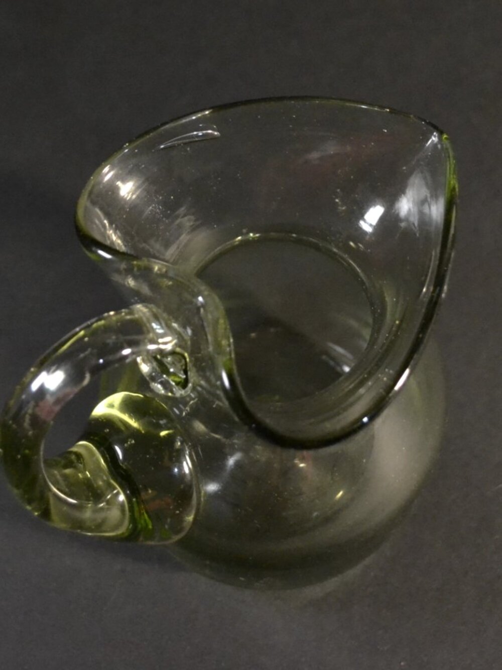 Handblown Glass Pitcher Smoky Green Heart Shaped Top Entertaining Decor - Picture 6 of 7